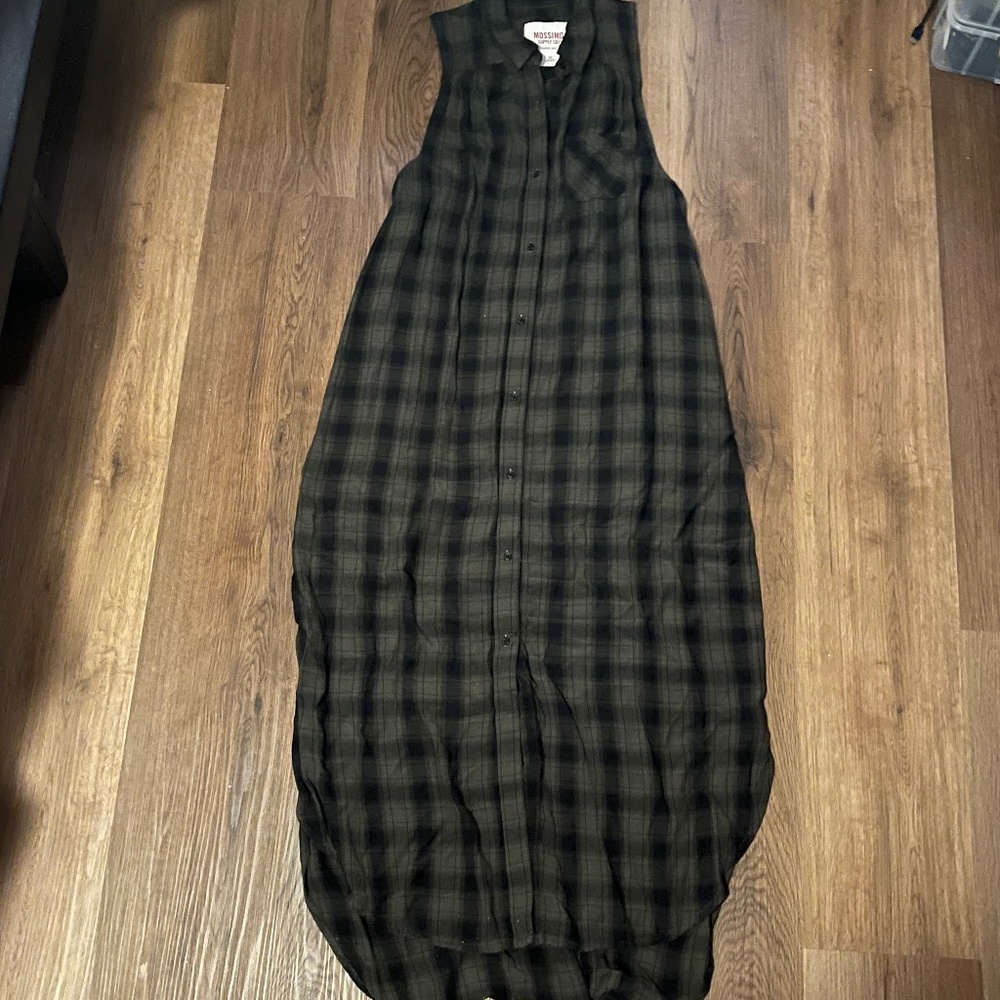 Mossimo Supply Co Green Plaid Grunge Dress Button Up Collar Size Small